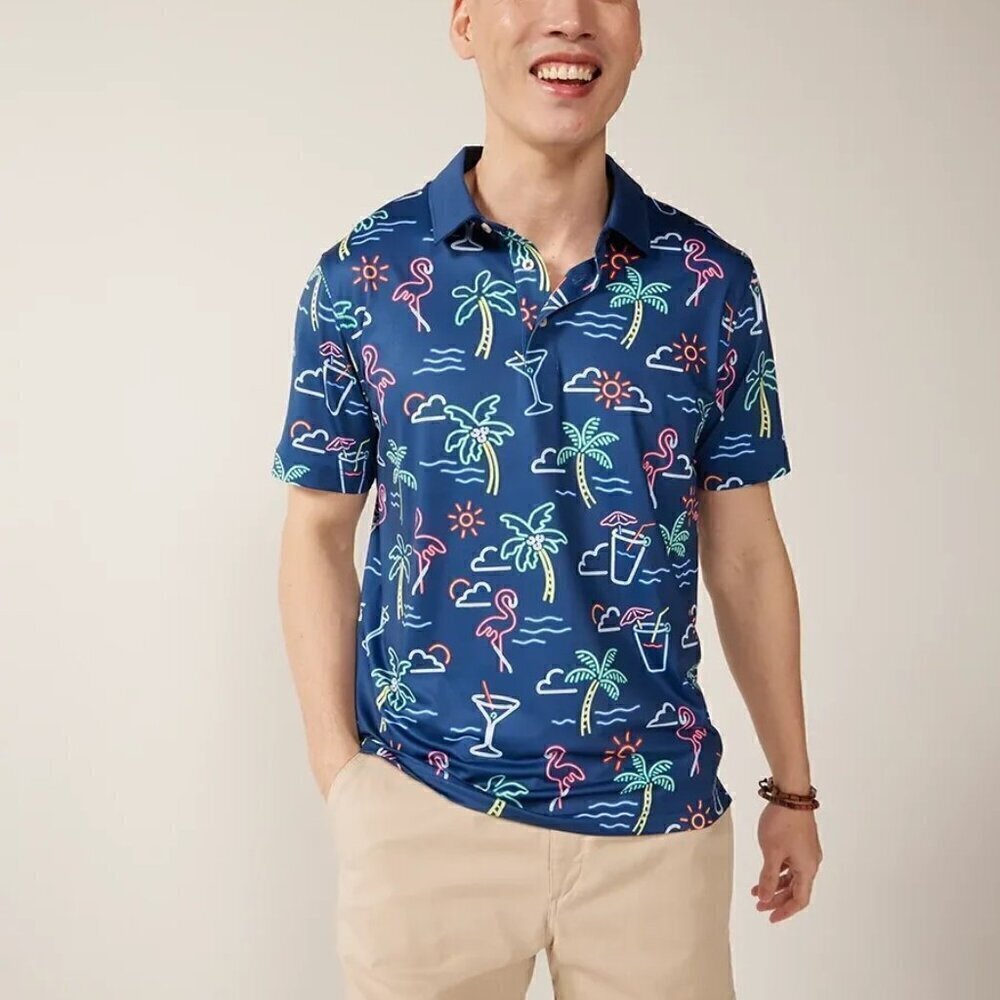Chubbies The Neon Light Print Men's Short Sleeve Lightweight Polo Size Small